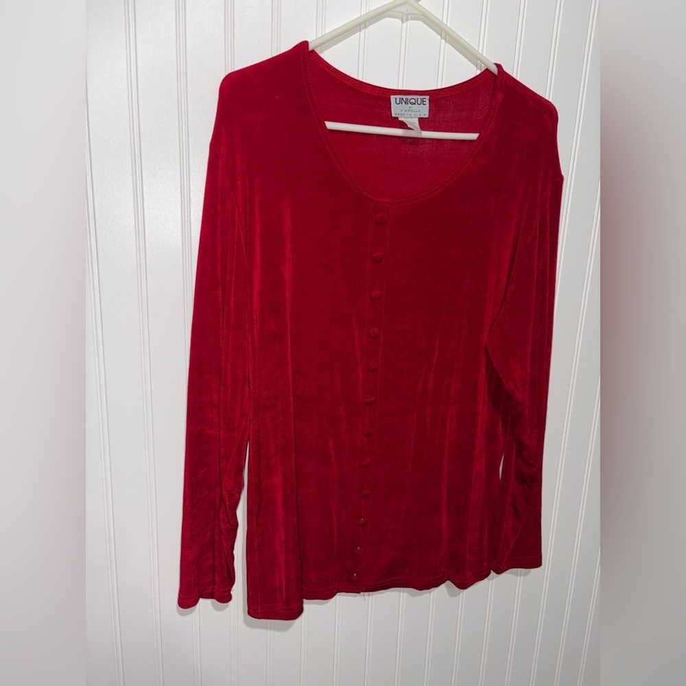 Vintage Unique by V..Virella  Red Women's Slinky Wrinkle free  Top| Size XL